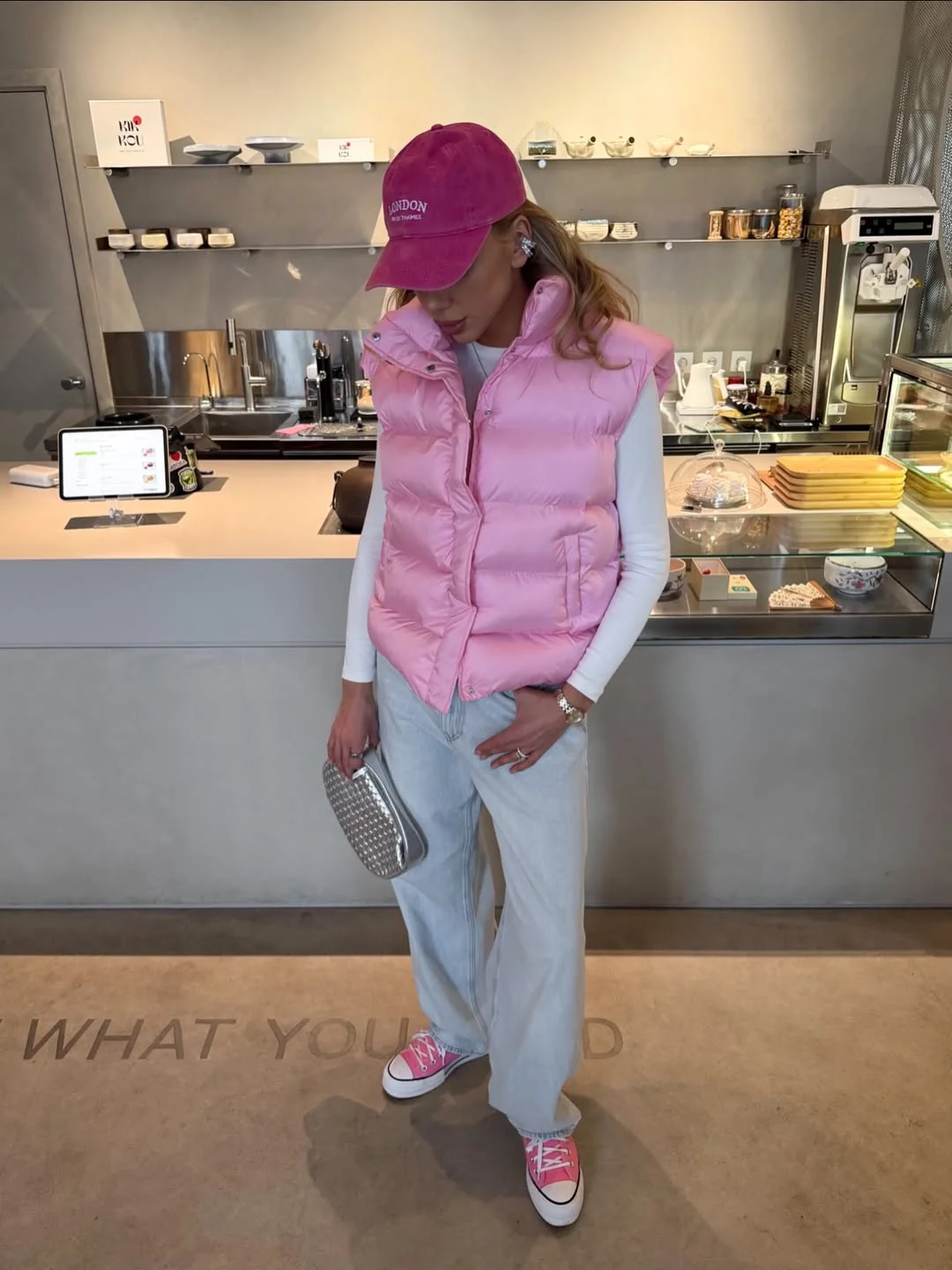 fall outfits with vests 2026 Pink Puffer Vest with Playful Everyday Style