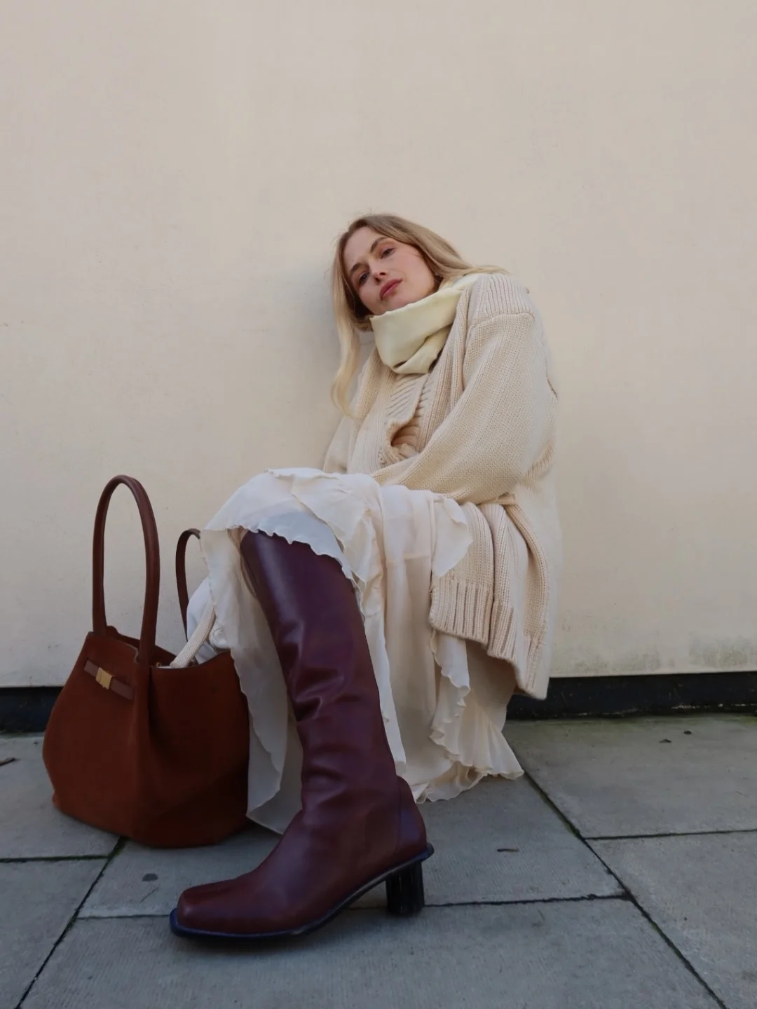 fall pregnancy outfits 2026 Romantic Textures With Tall Boots