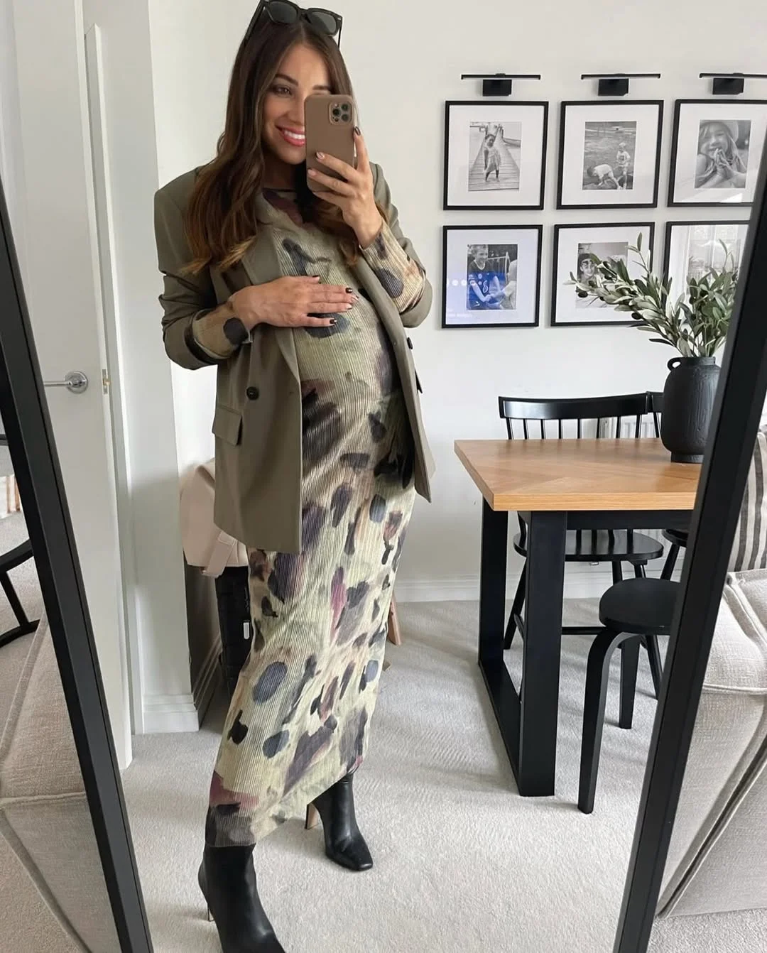 fall pregnancy outfits 2026 An Elevated Printed Dress That Works Beyond Special Occasions