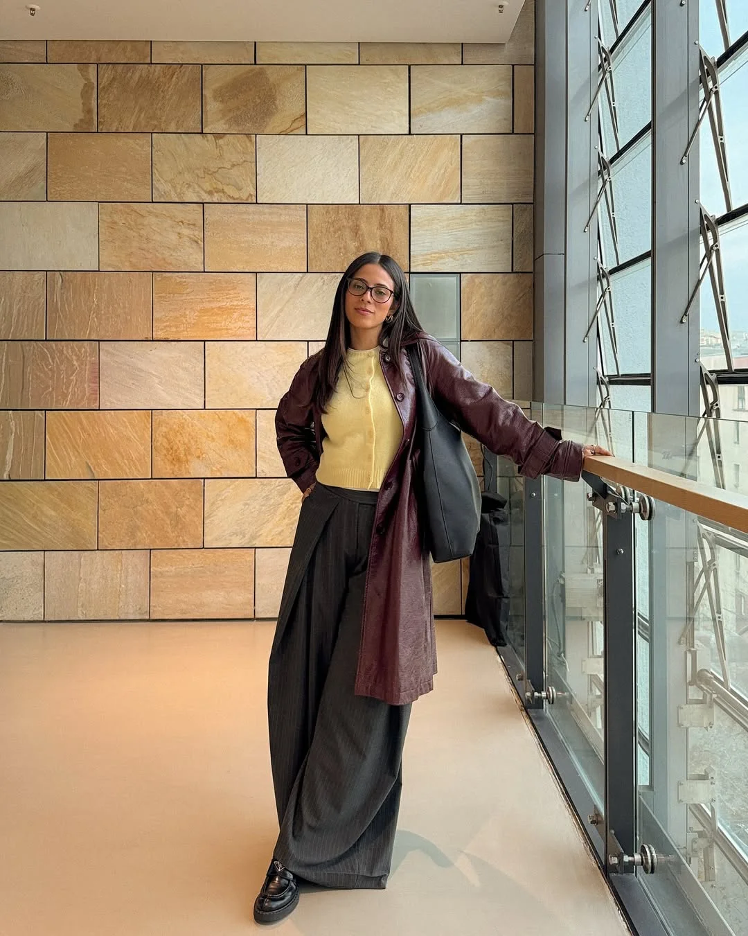 fall smart casual office outfits women 2026 Chocolate Leather Layers Meet Relaxed Tailoring