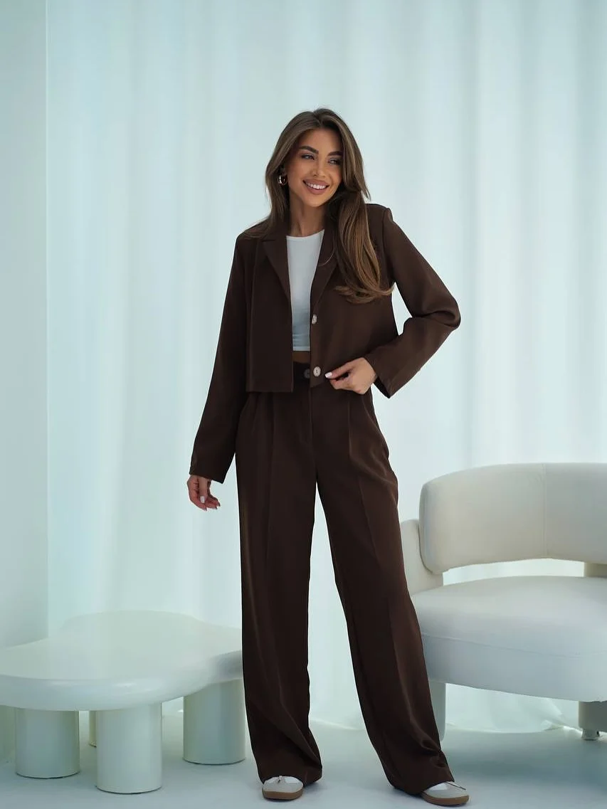 fall smart casual office outfits women 2026 Chocolate Tailoring with a Relaxed Twist