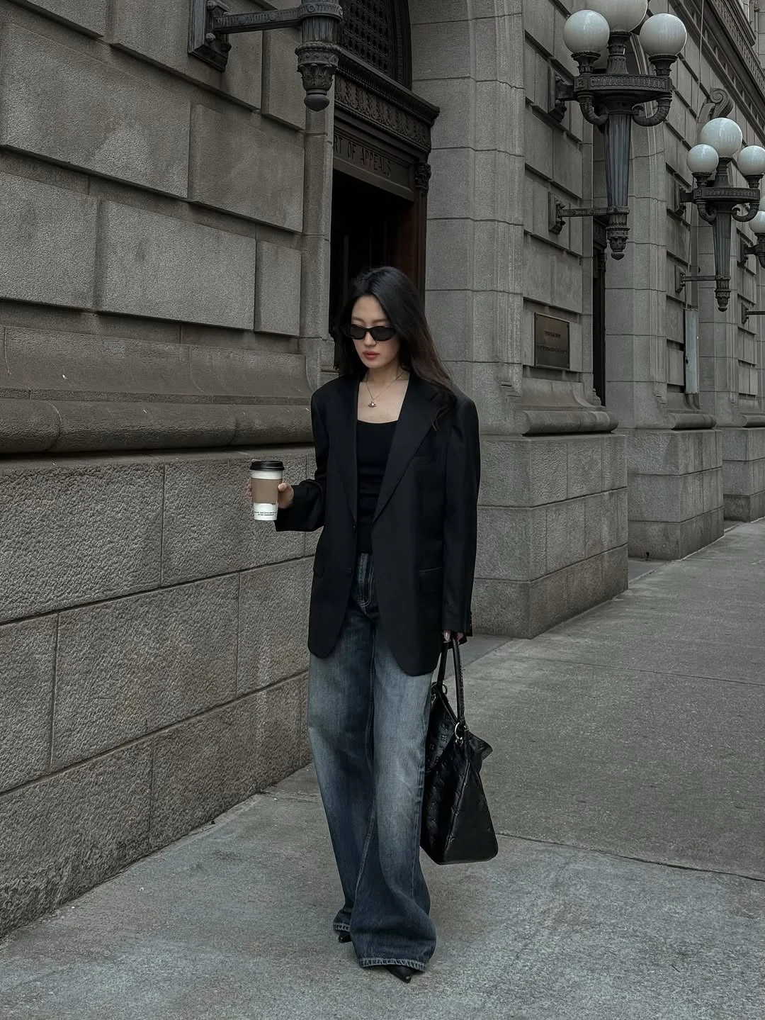 fall street style nyc aesthetic 2026 The Oversized Blazer and Wide-Leg Denim Mood