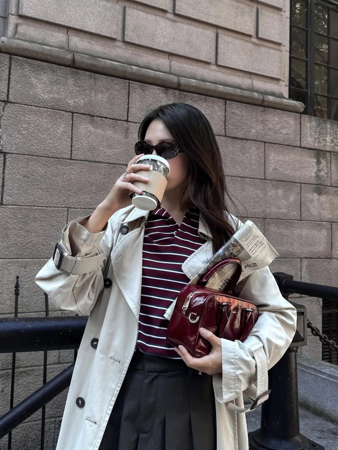 fall street style nyc aesthetic 2026 Classic Trench and Burgundy Accents