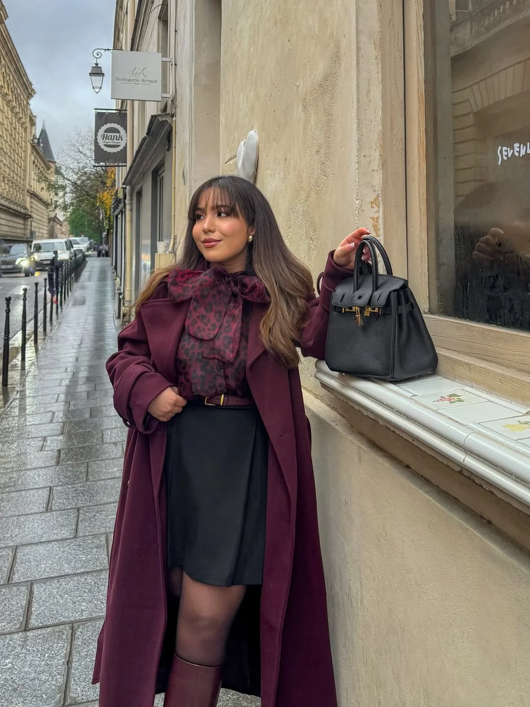 fall travel wardrobe for women 2026 Burgundy Elegance for Rainy European Streets