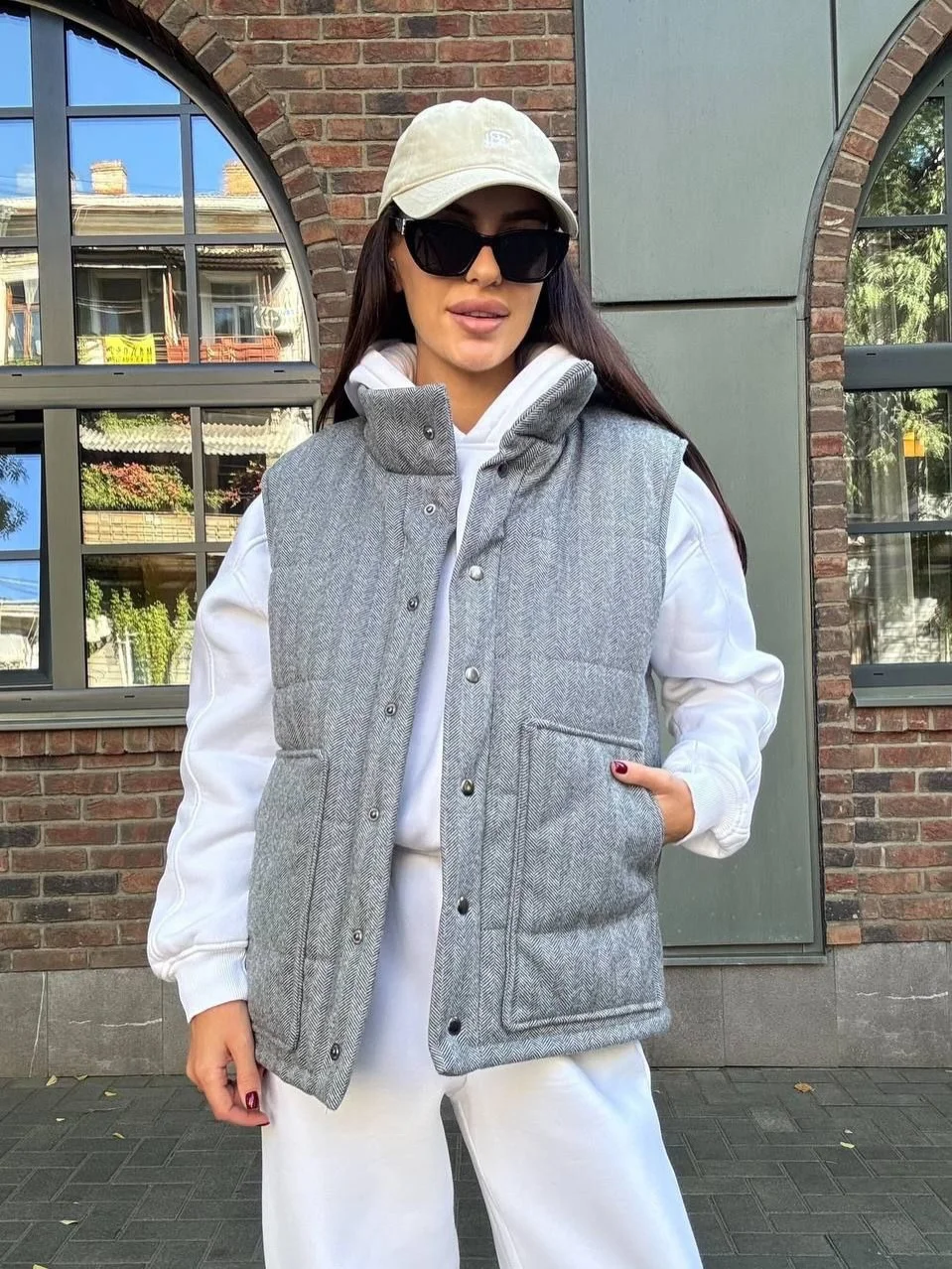 fall vest outfits for women 2026 Textured Grey Vest with Sporty Energy