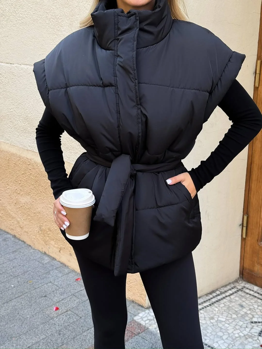 fall vest outfits for women 2026 The Modern Black Belted Statement Vest