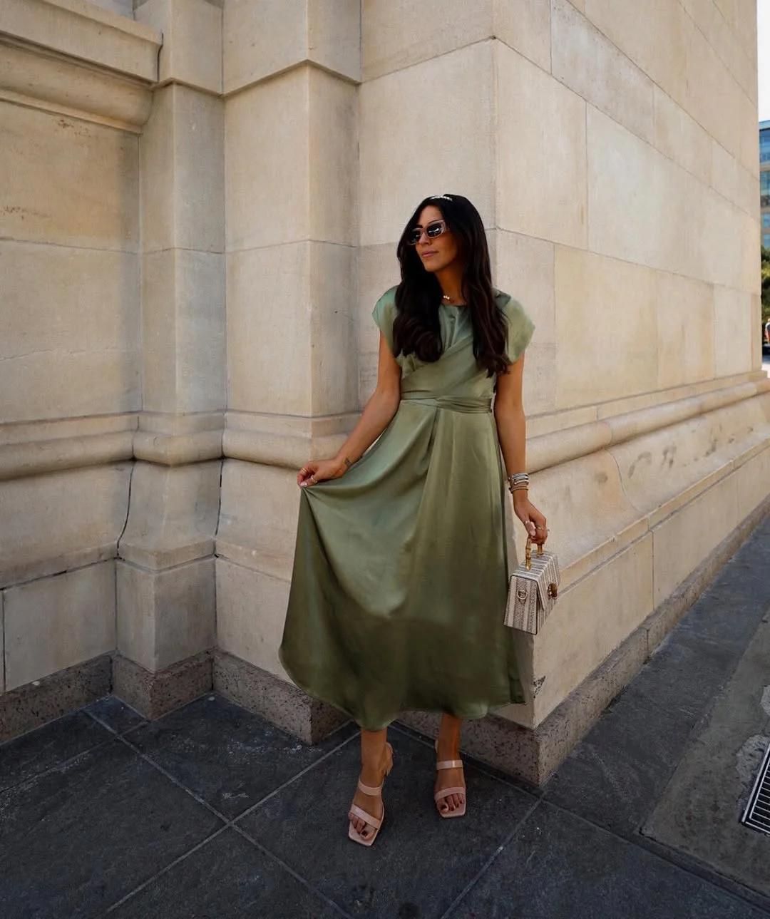 fall wedding guest dress 2026 Olive Satin Elegance for an Outdoor Autumn Celebration