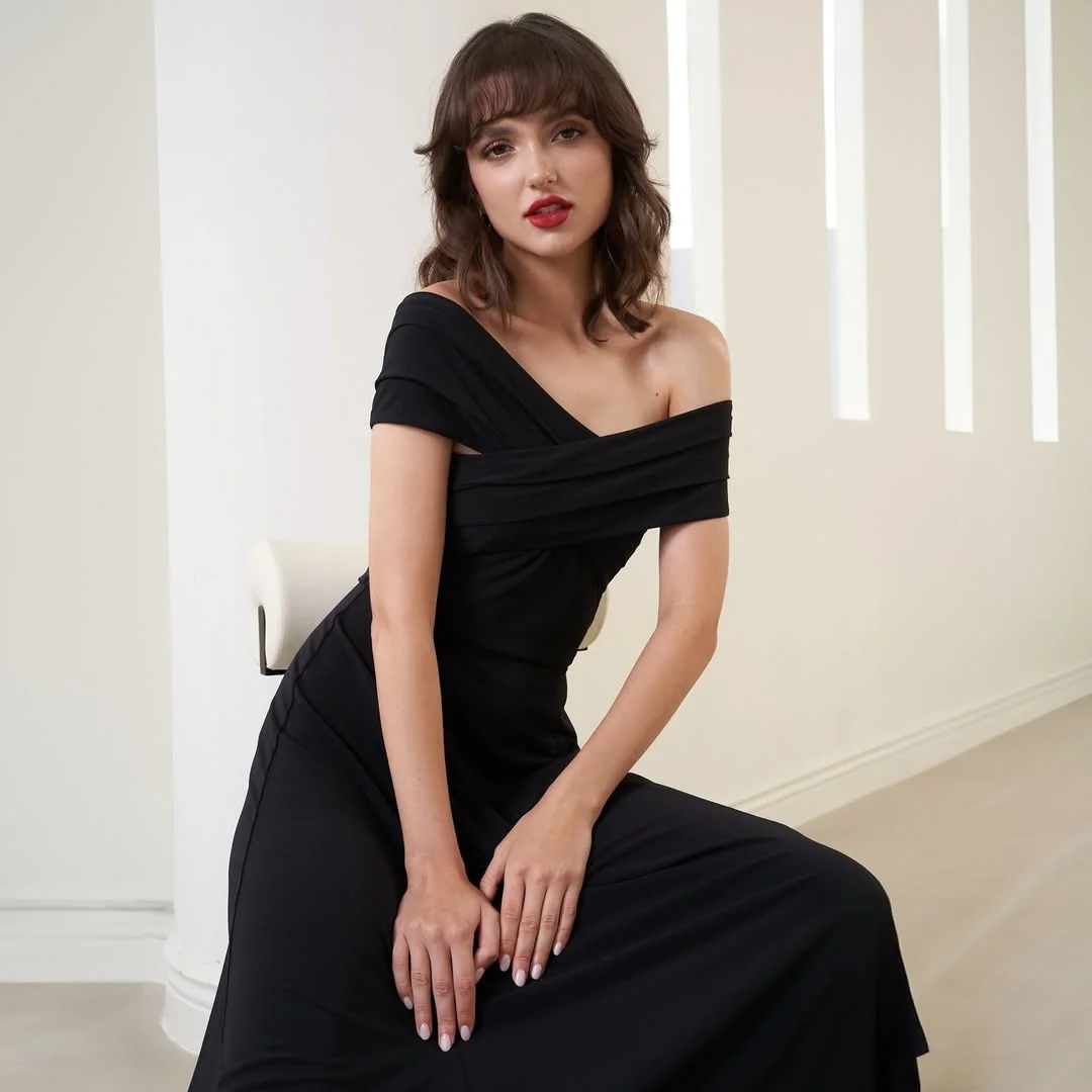 fall wedding guest dress 2026 Elegant Black Off-Shoulder Glamour for Evening Celebrations