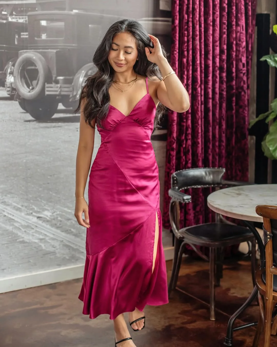 fall wedding guest dress 2026 Bold Berry Satin for a Modern Cocktail Reception