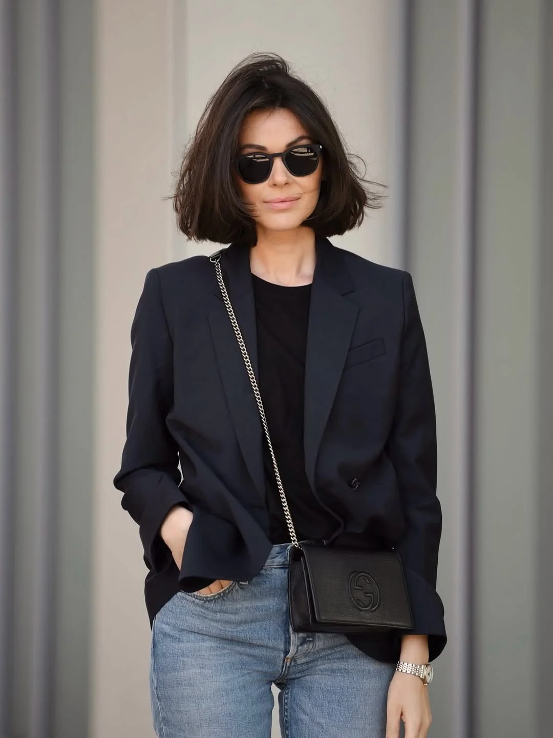 fall work outfits 2026 Parisian Inspired Black Blazer and Denim