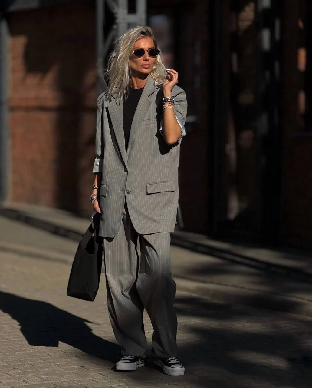 fall work outfits 2026 Relaxed Pinstripe Suit With Street Style Energy