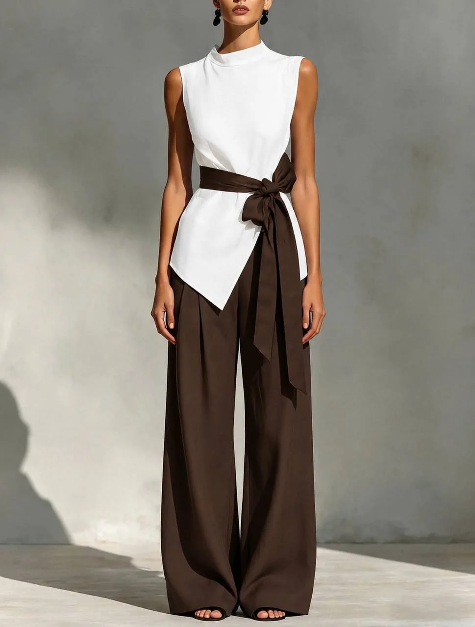 fall work outfits 2026 Chocolate and White Sophistication