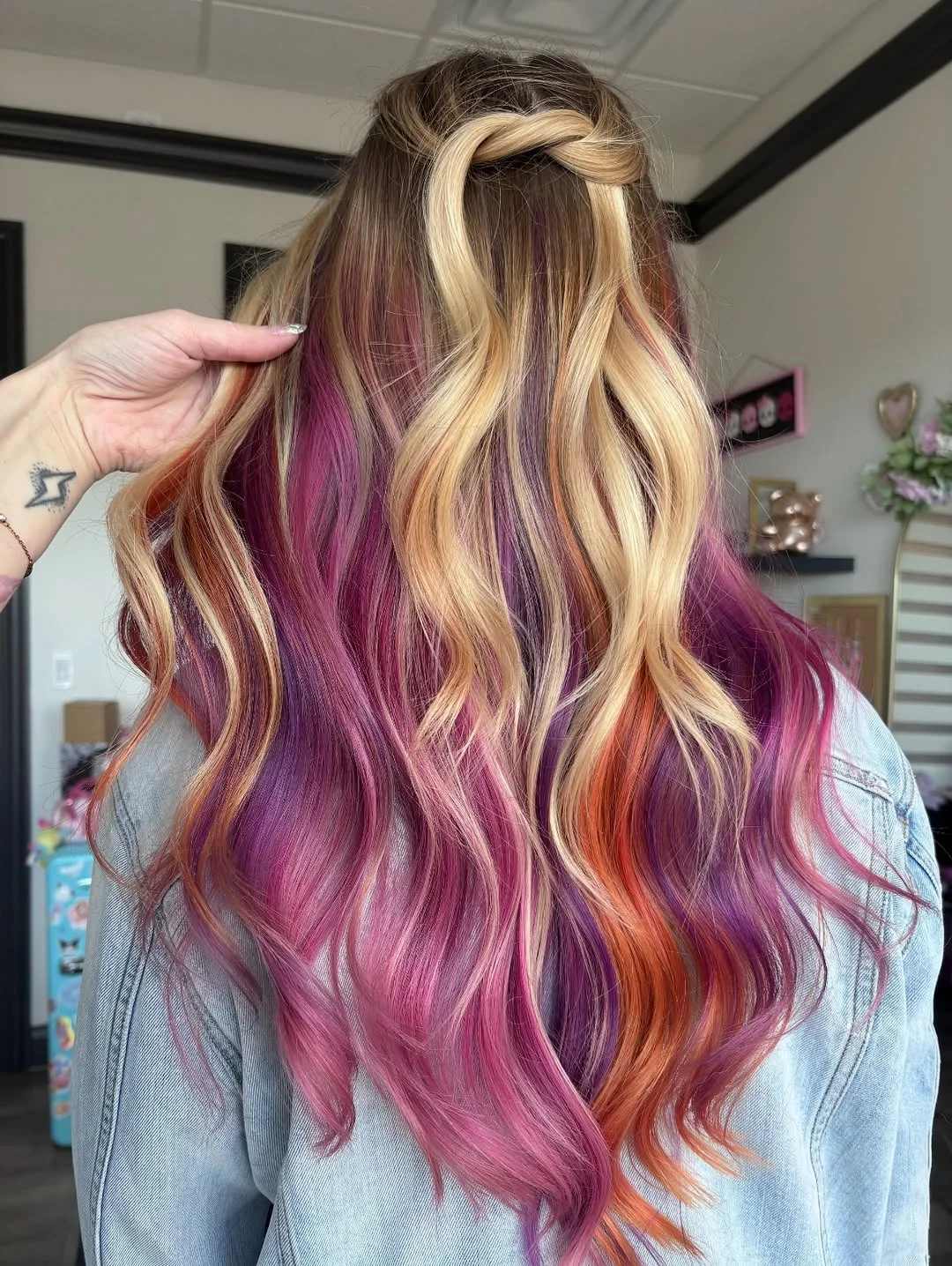 july hair colour ideas 2026 Berry Sunset Ribbon Blend