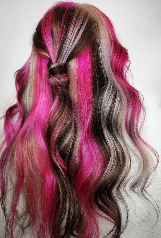 july hair colour ideas 2026 Electric Pink Ribbon Contrast