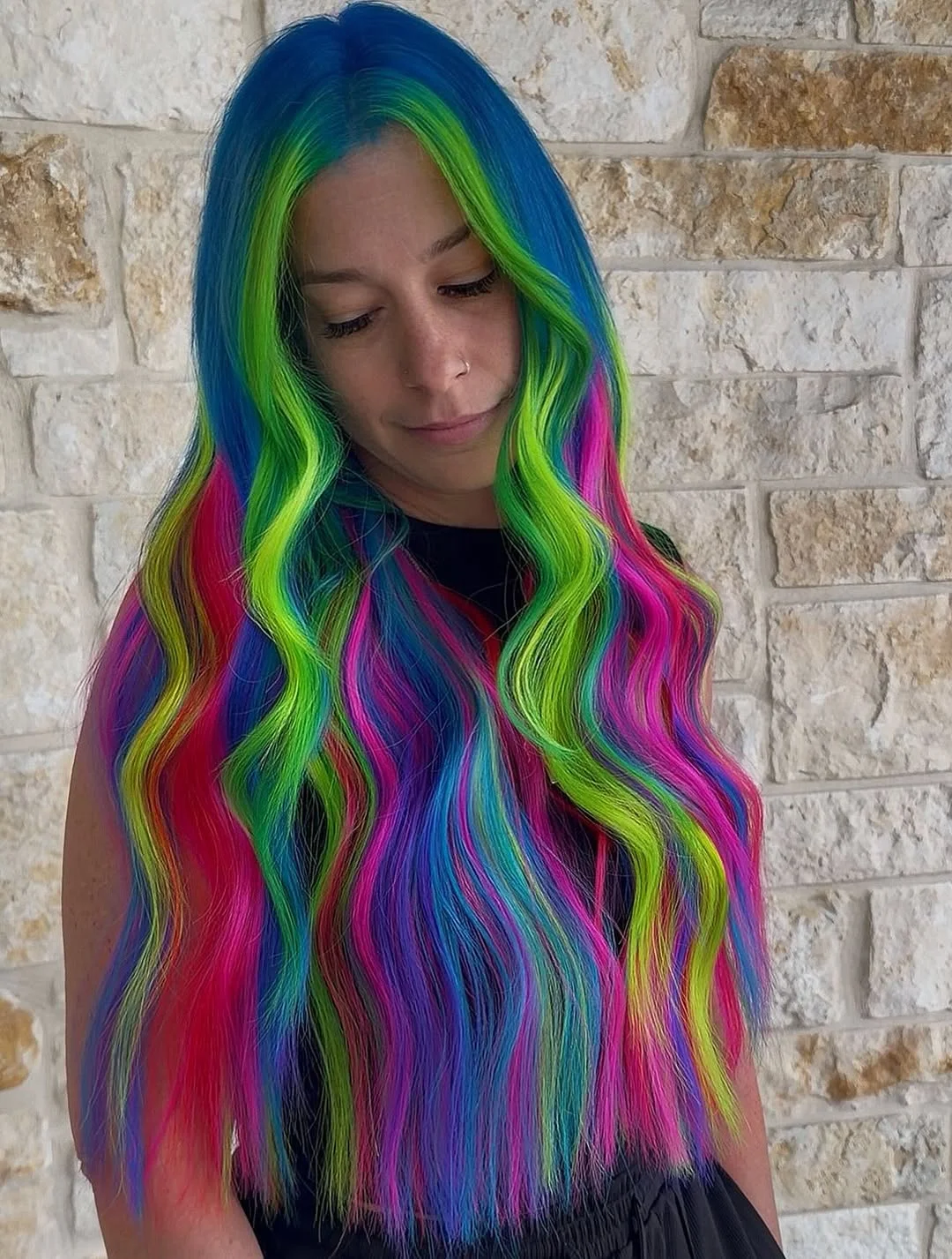 july hair colour ideas 2026 Neon Festival Rainbow Blend