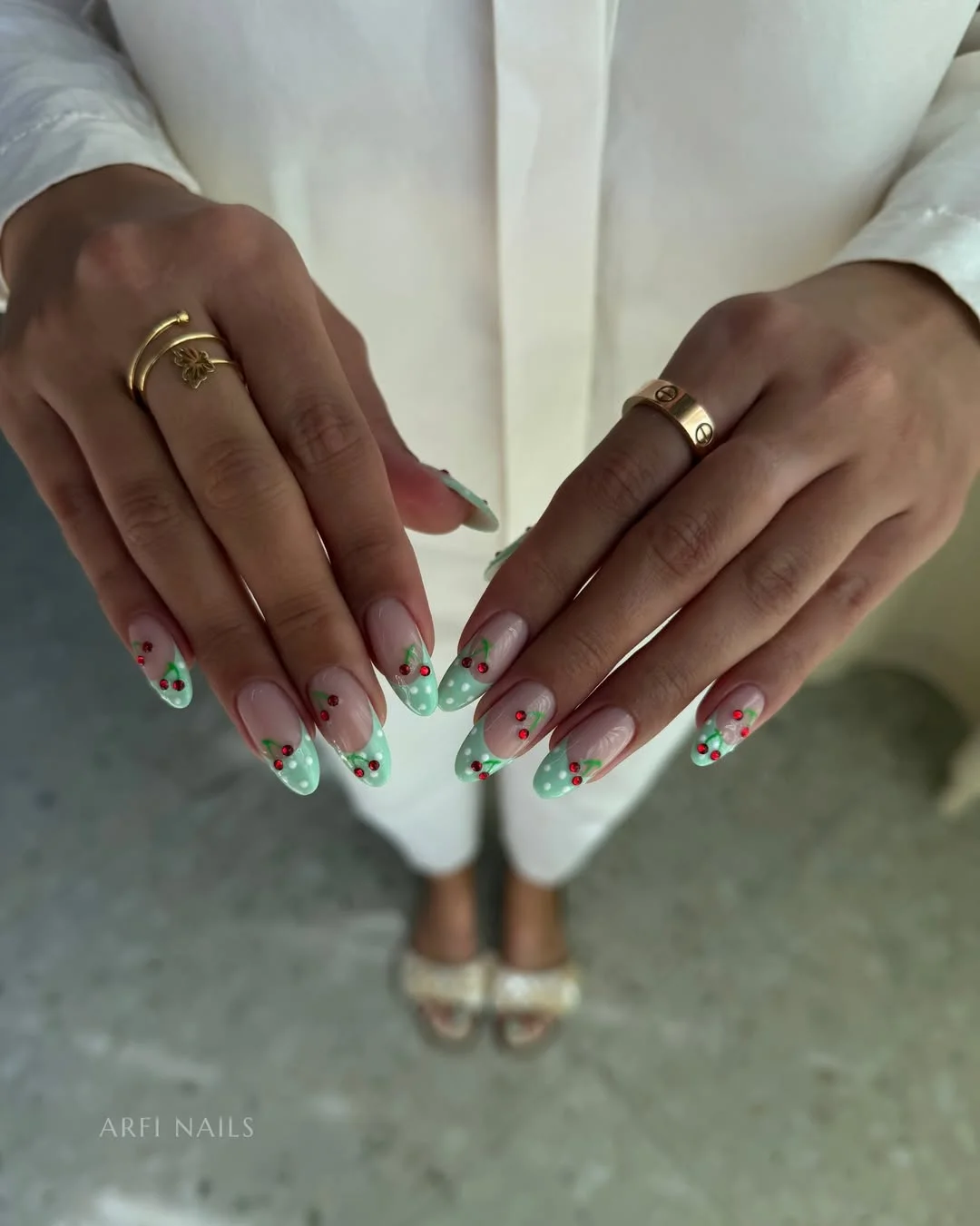 july nail colours ideas 2026 Mint Cherry French for Peak July Energy