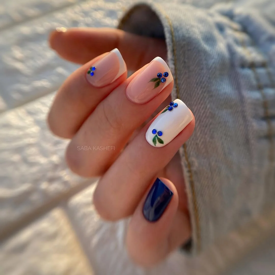 july nail colours ideas 2026 Blue Berry Accent Nails with a Fresh Summer Feel