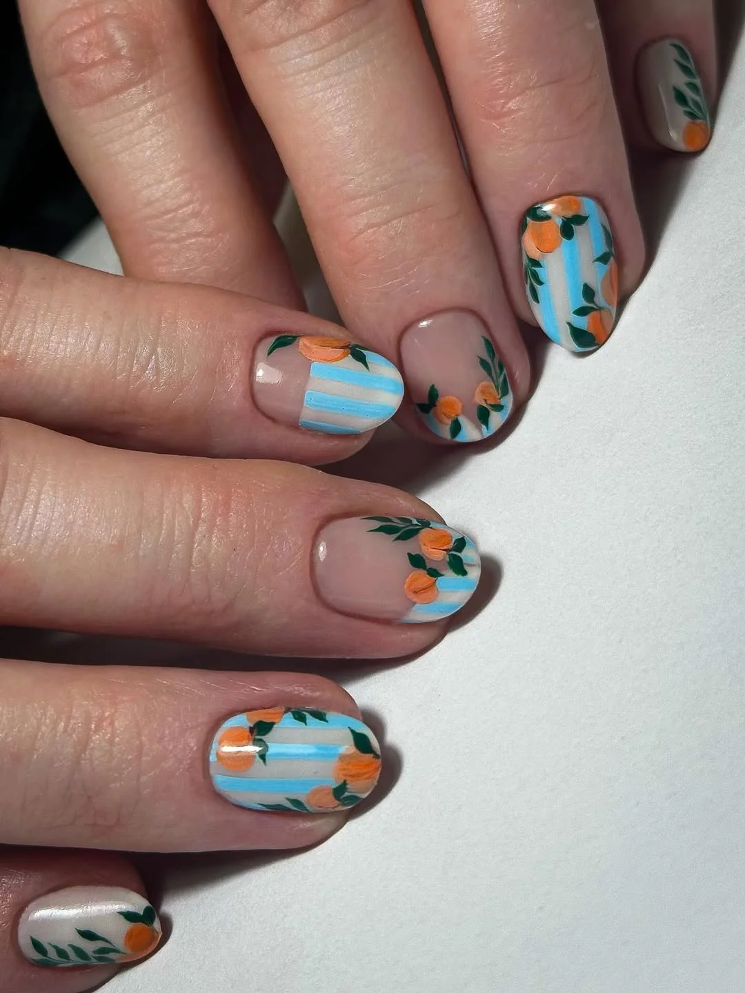 july nail colours ideas 2026 Orange Grove Stripes for Sunny Days