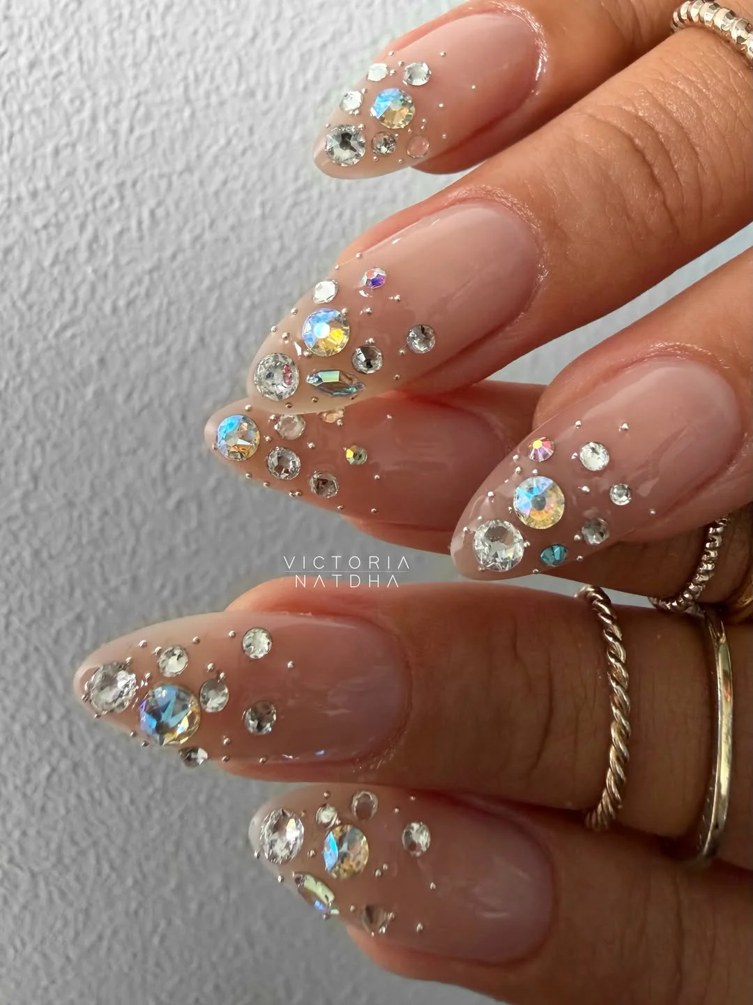 july nails design ideas 2026 Crystal Glam Nails for Summer Evenings
