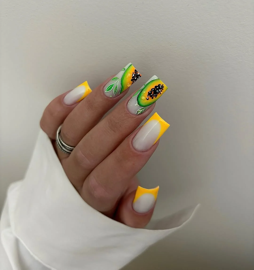 july nails design ideas 2026 Tropical Papaya Nail Art for July