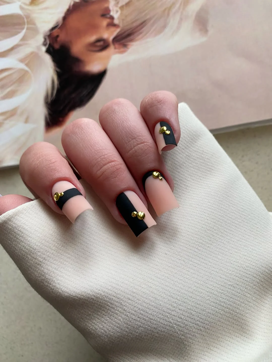 july nails design ideas 2026 Minimalist Black and Gold Statement Nails