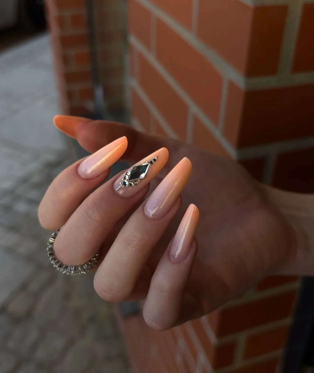 june manicure ideas 2026 Soft Pearl Glow With Crystal Accent