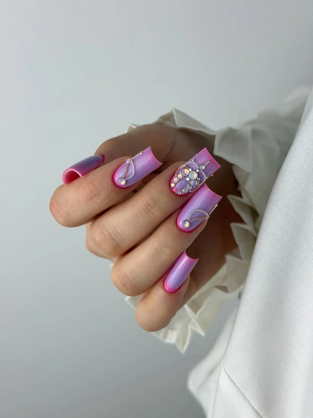 june manicure ideas 2026 Pink Aura Glam With Crystal Details