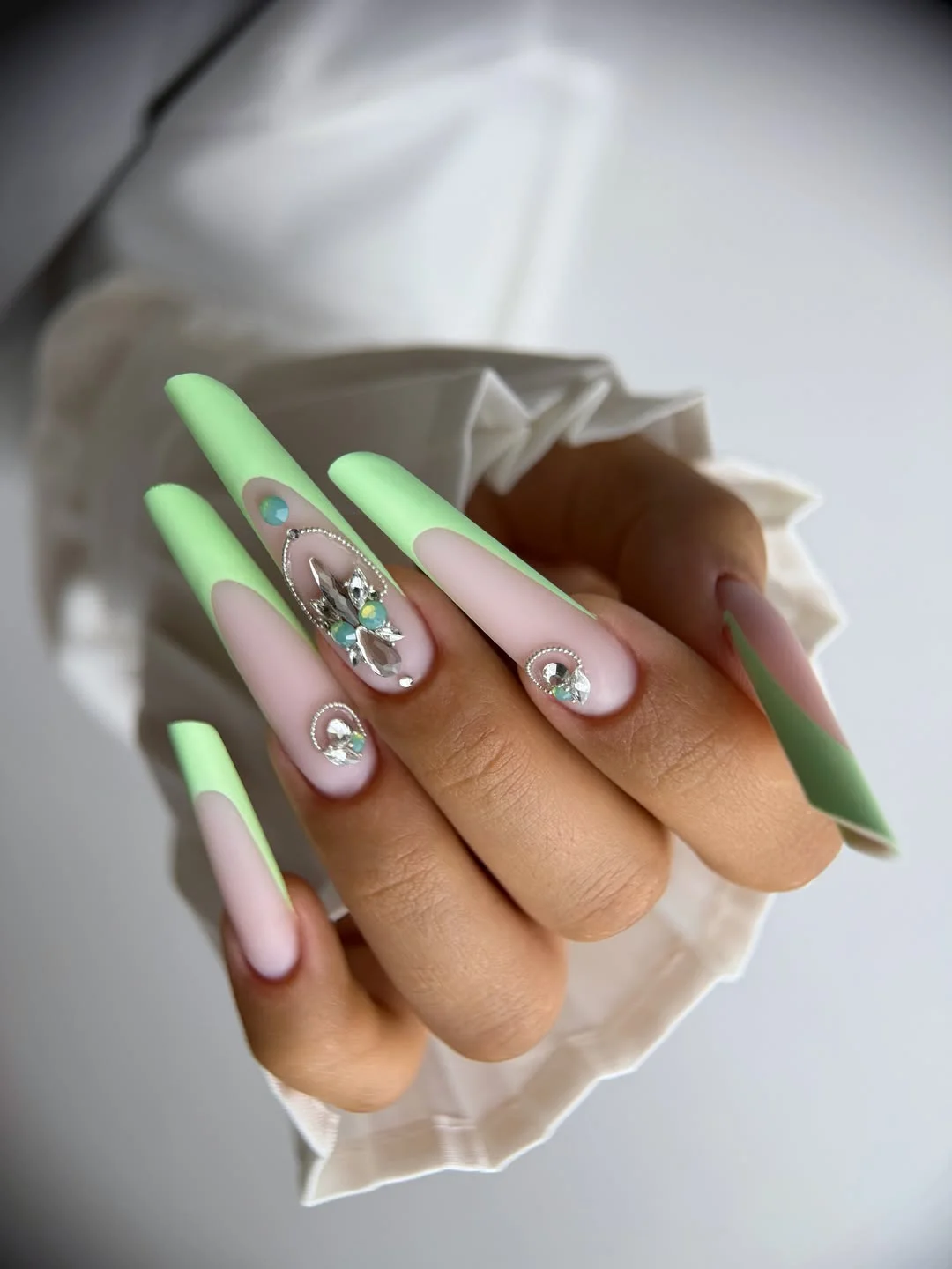 june manicure ideas 2026 Mint French Tips With Summer Sparkle