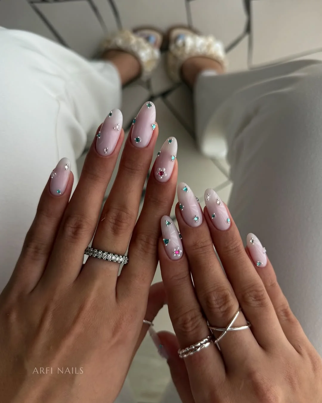 june manicure ideas 2026 Delicate Gemstone Nails For A Soft Summer Look