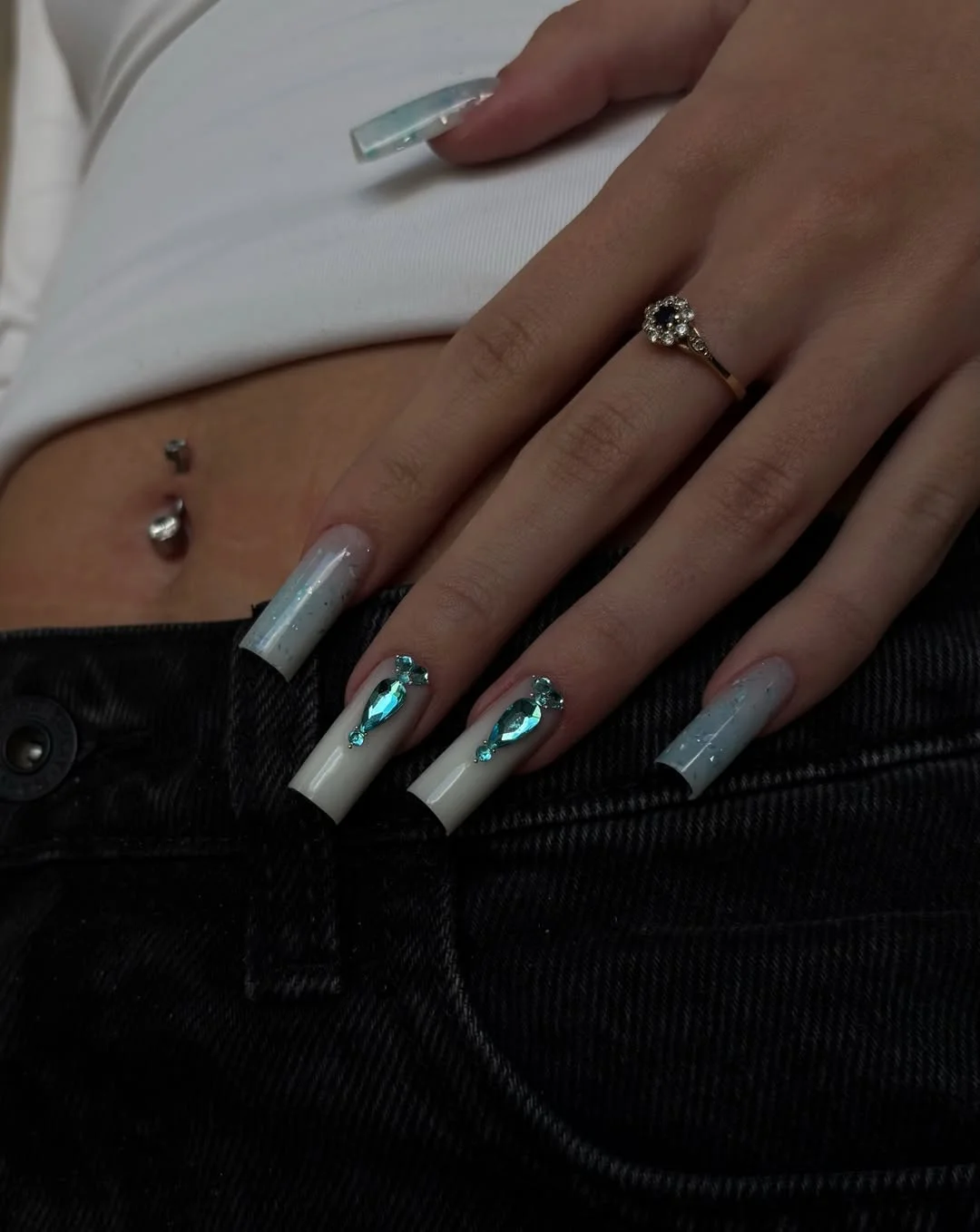 june manicure ideas 2026 Icy Blue Crystals For Cool June Evenings
