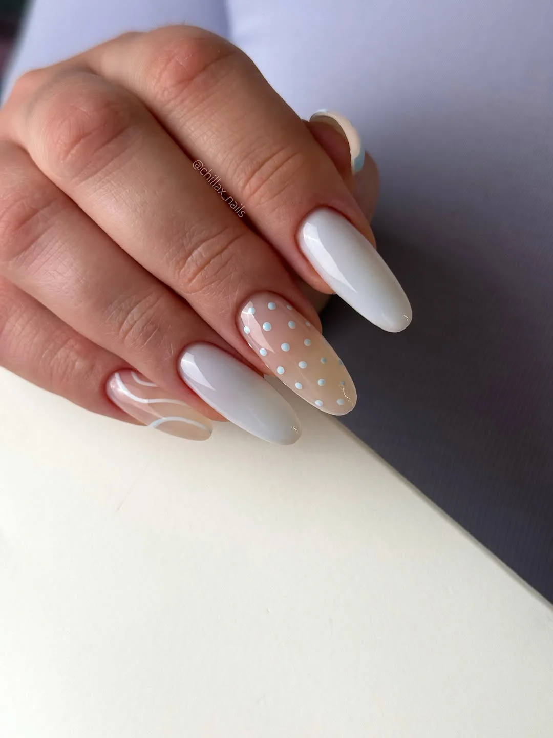june manicure ideas 2026 Soft White Polka Dot Elegance