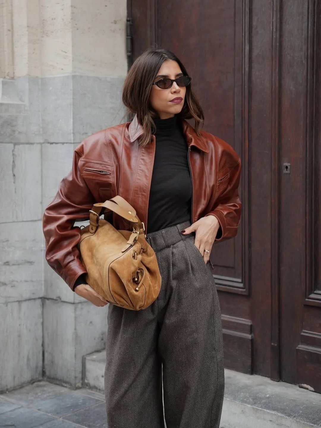 nice fall outfits 2026 Relaxed Leather And Tailored Trousers