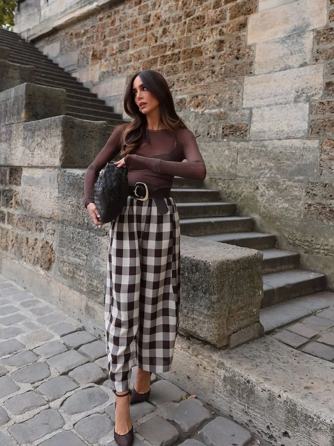 nice fall outfits 2026 Checked Trousers With Parisian Energy