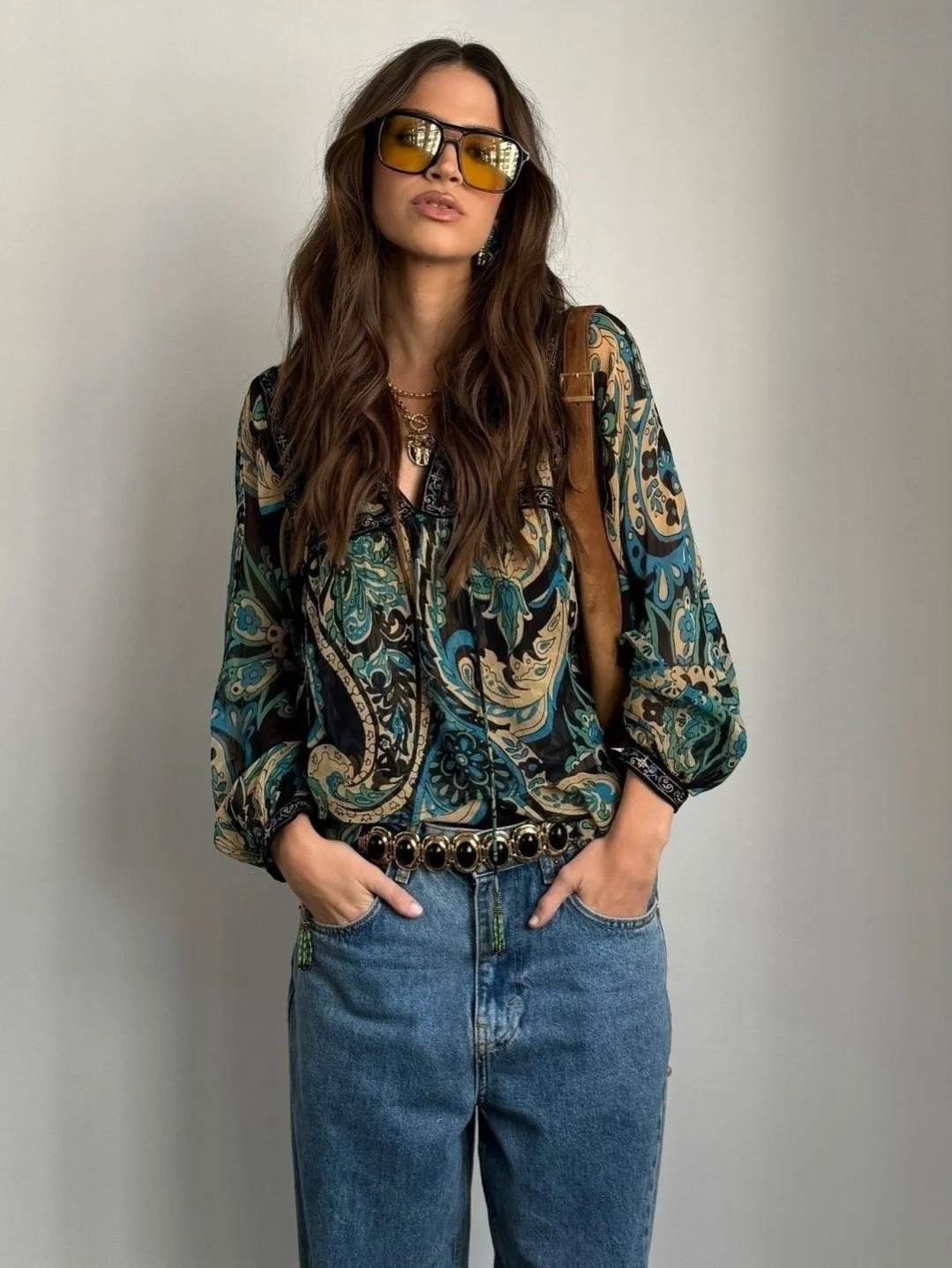 nice fall outfits 2026 Printed Blouse And Relaxed Denim