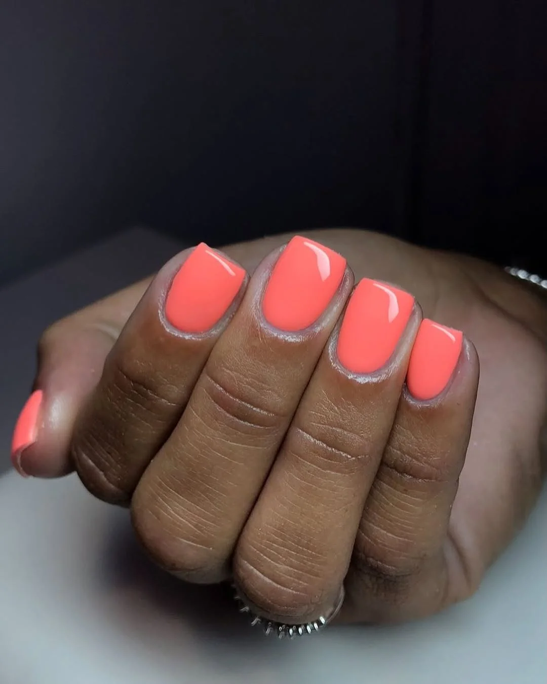 plain summer nails 2026 Juicy Coral Square Nails