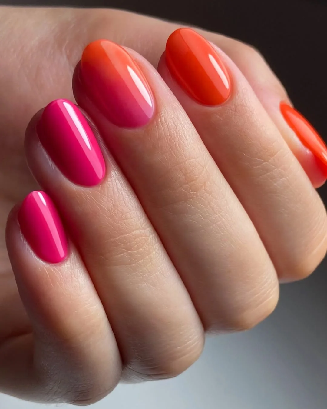 plain summer nails 2026 Sunset Pink and Orange Glow