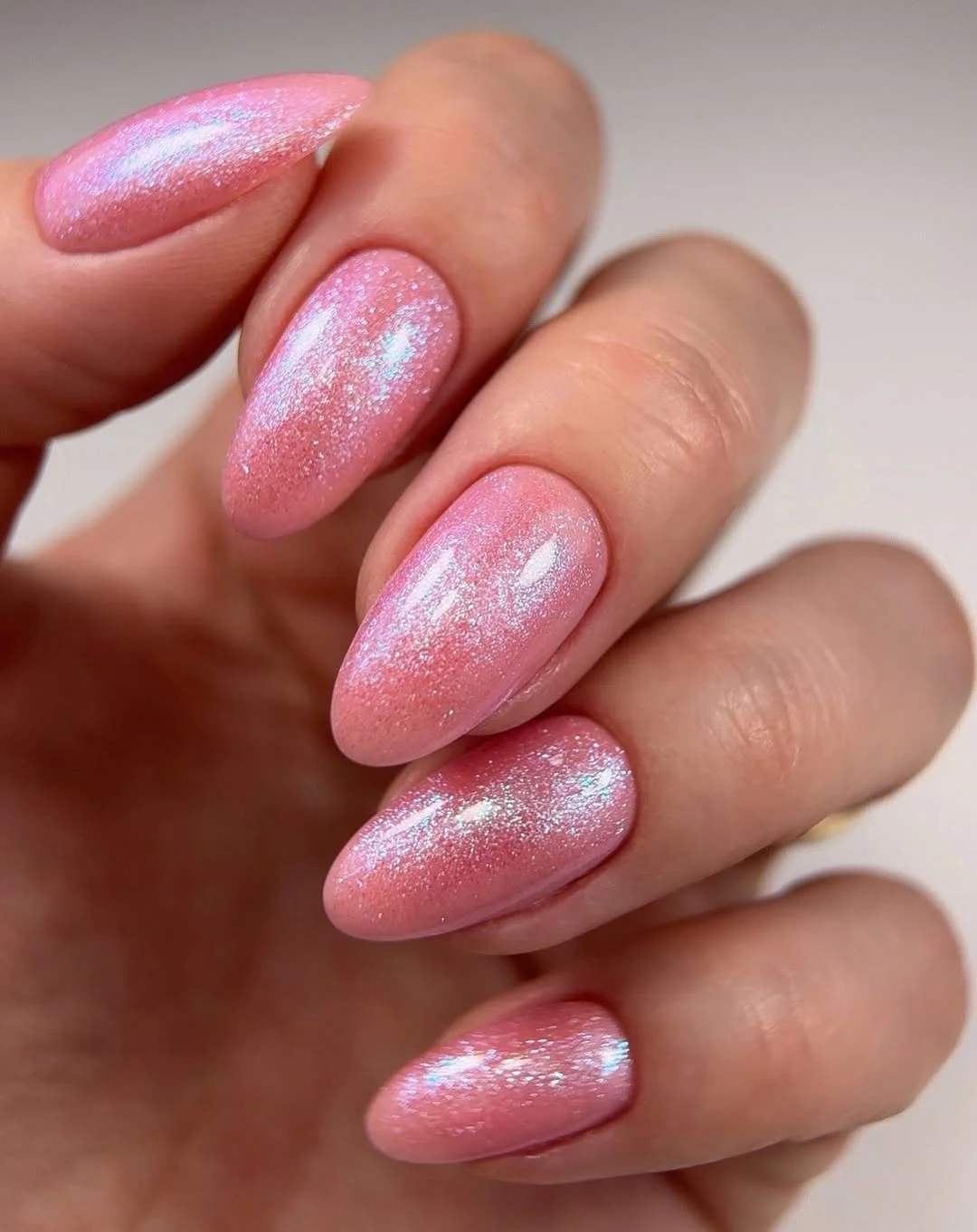plain summer nails 2026 Pink Pearl Shimmer Glow