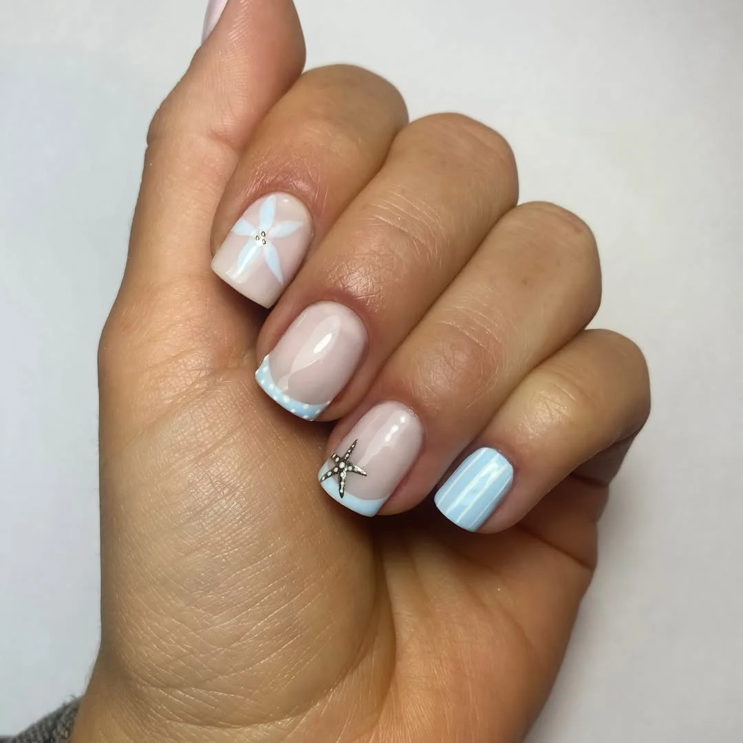 starfish summer nails 2026 Simple Short Beach Nails in Soft Blue