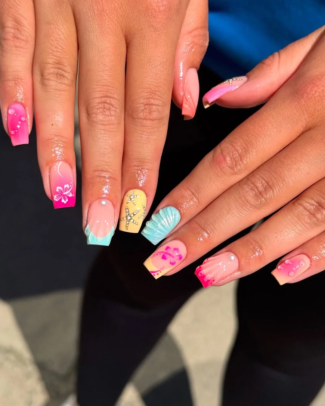 starfish summer nails 2026 Tropical Pink and Teal Beach Mix