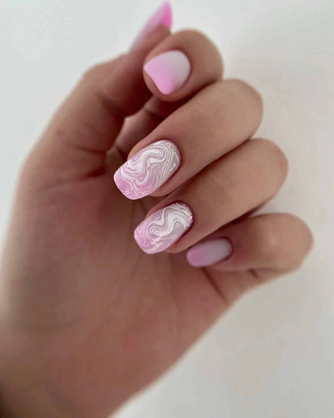 summer oval nails 2026 Soft Pink Marble Swirls with Playful Energy