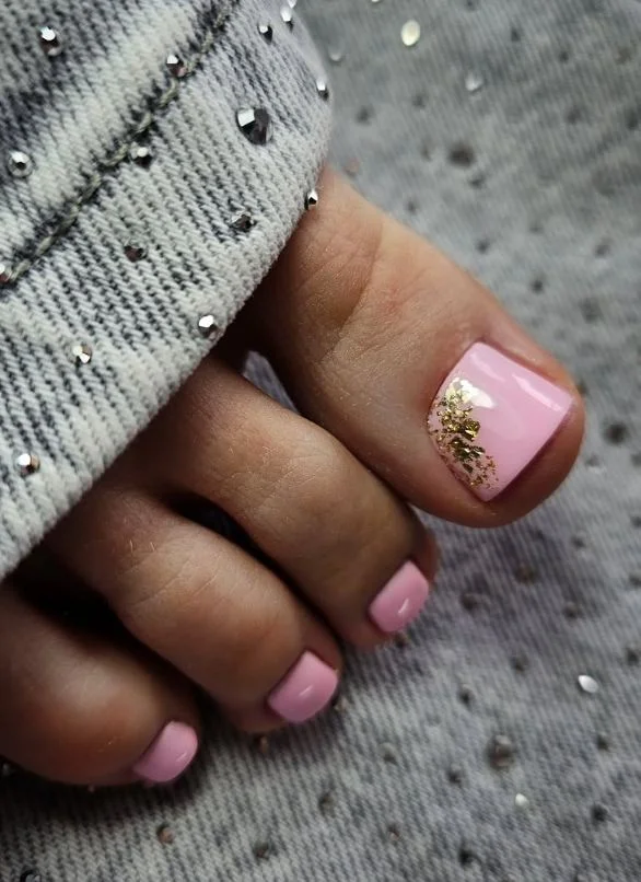 summer pedicure nail art 2026 Blush Pink Pedicure With Gold Foil