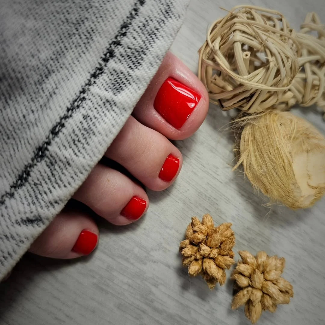 summer pedicure nail art 2026 Bold Red Gel Toe Elegance