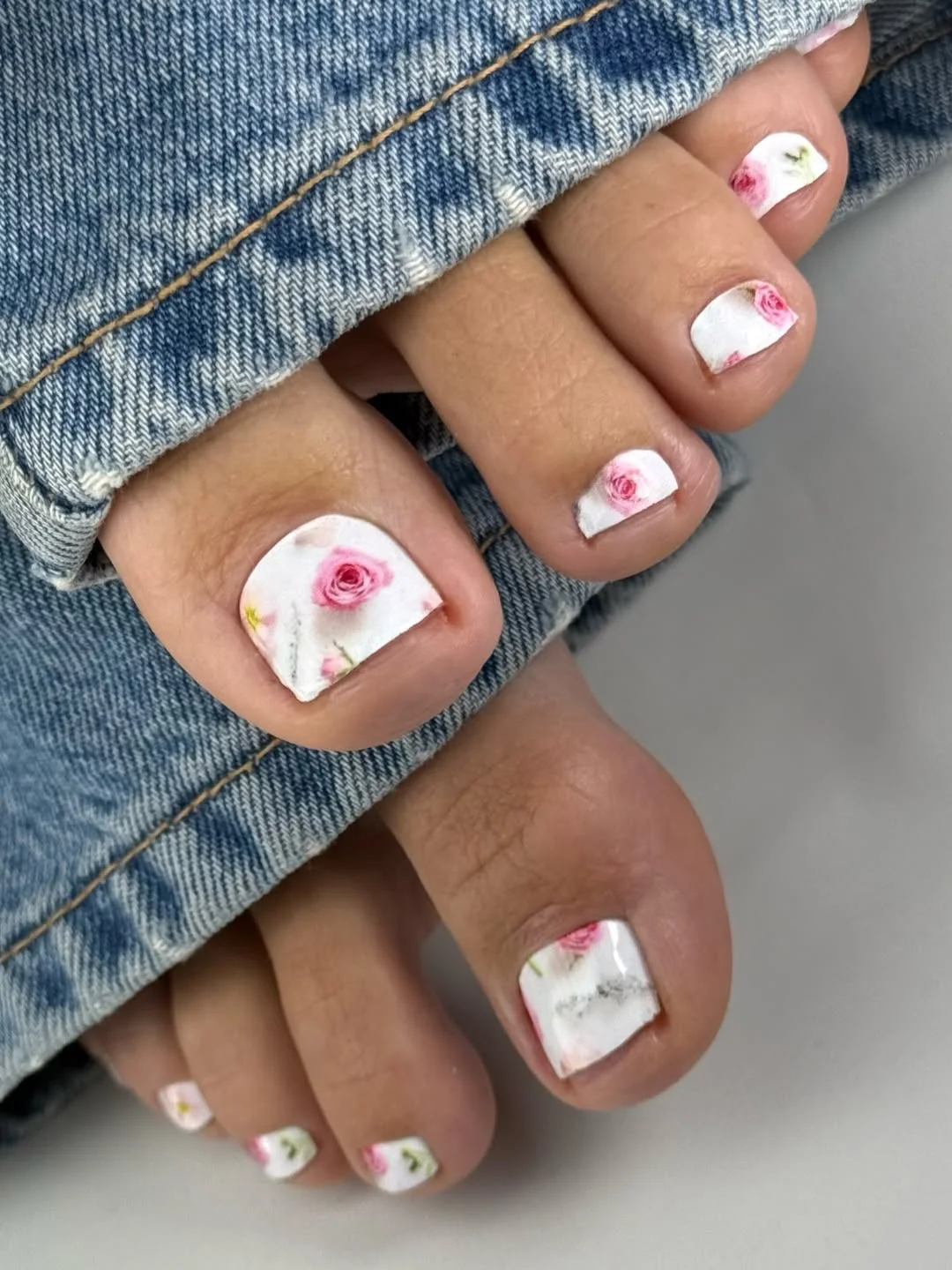 summer pedicure nail art 2026 Soft Pink Rose Garden Toenail Design