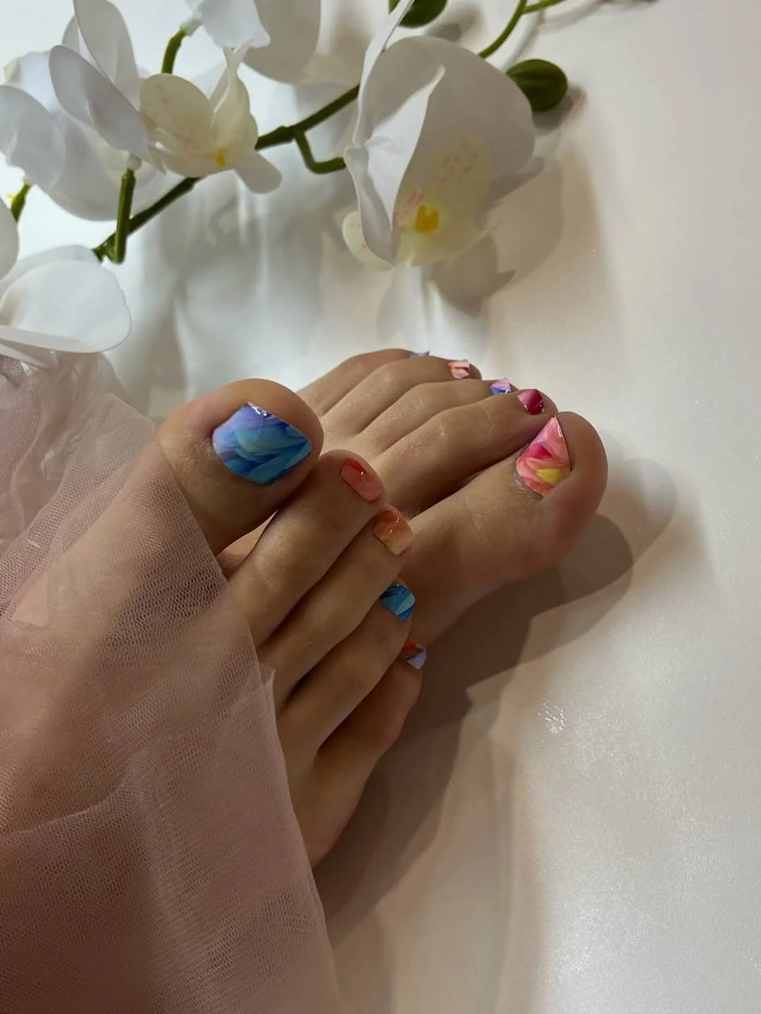 summer pedicure nail art 2026 Colorful Watercolor Summer Pedicure