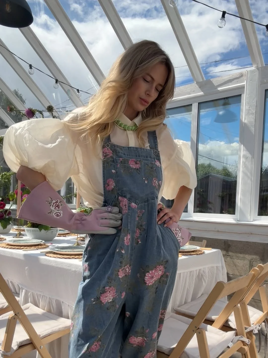 summer to fall outfits 2026 Floral Denim Overalls With Feminine Volume