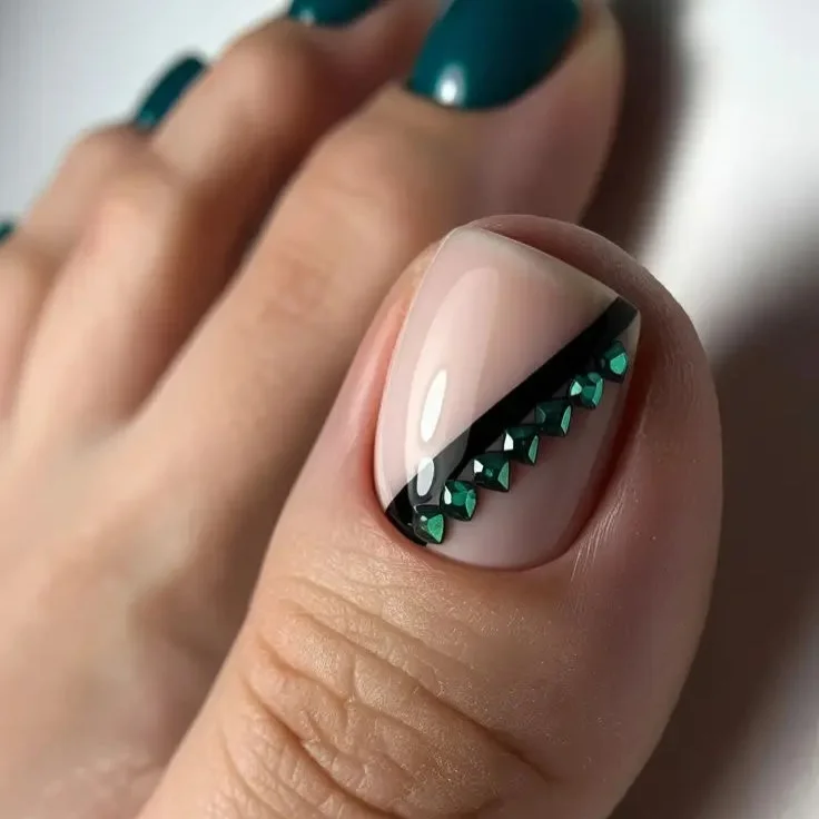 summer toe nails design ideas 2026 Emerald Jewel Accent Pedicure