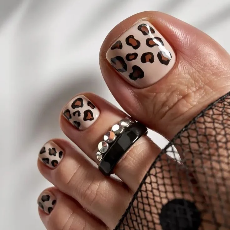 summer toe nails design ideas 2026 Soft Leopard Pedicure