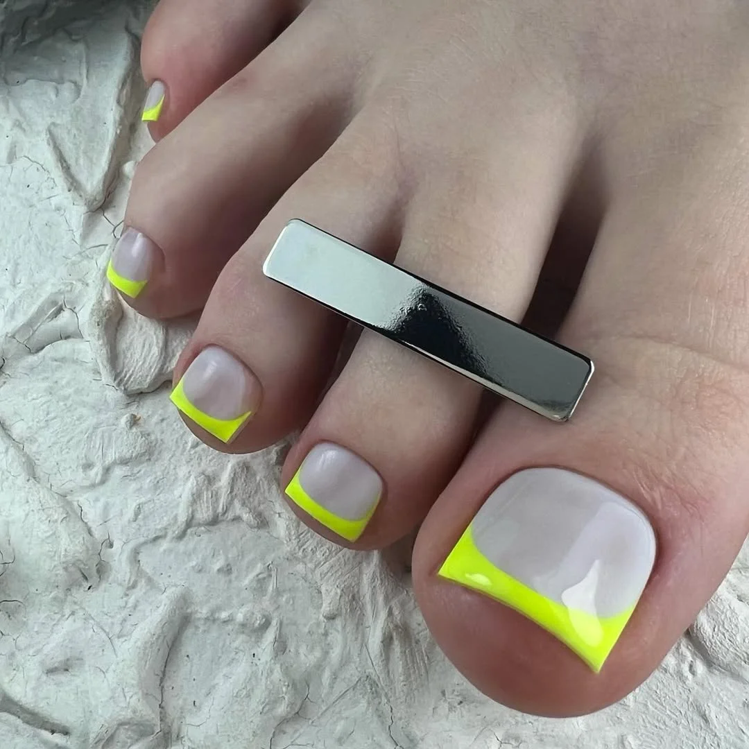 summer white french toes 2026 Neon Yellow French Tips for a Playful Summer Twist