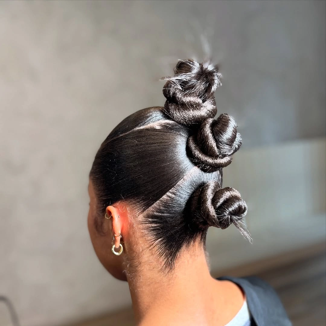 bantu knots hairstyles Minimalist Triple Bantu Knot Updo