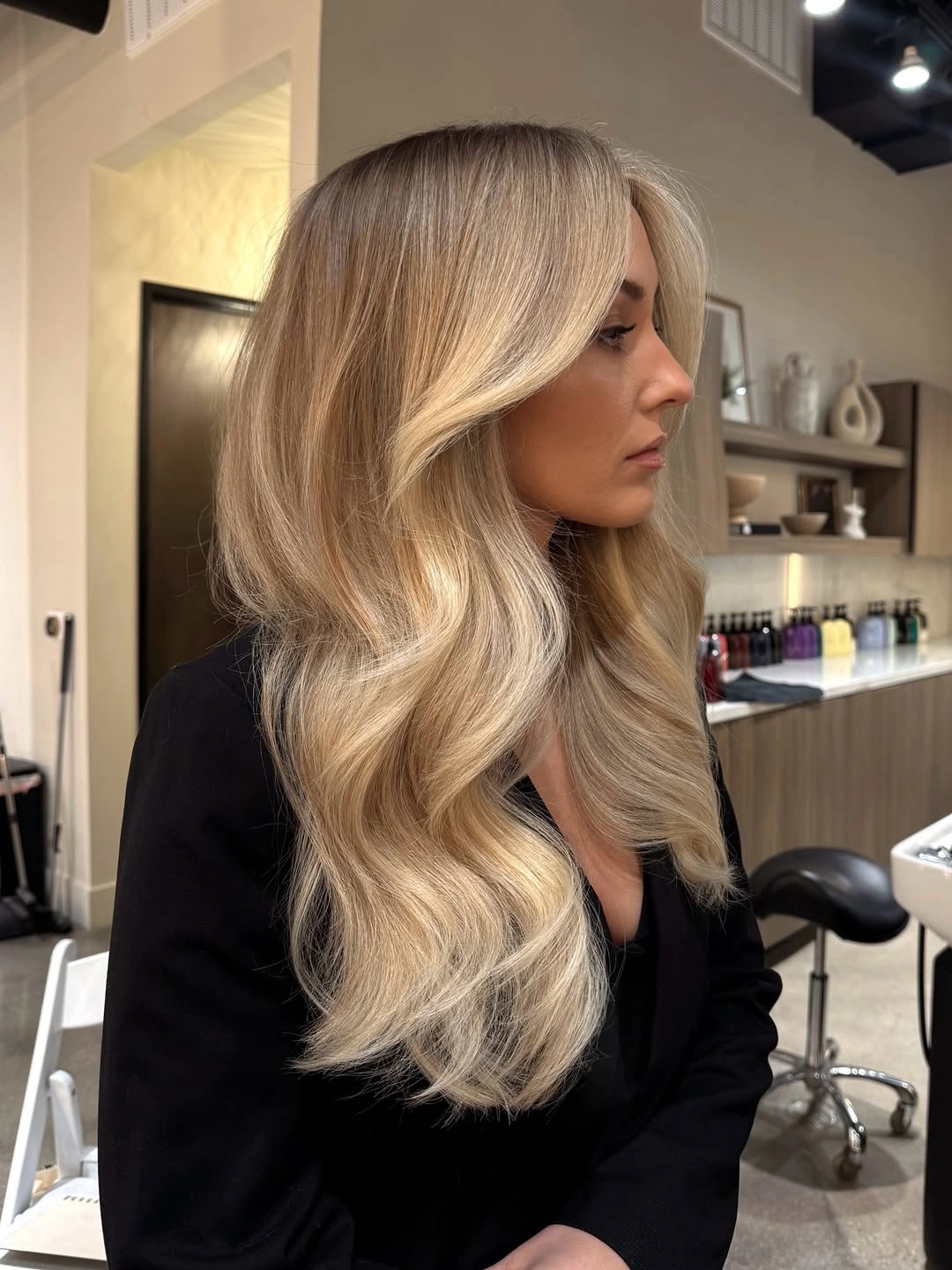 beige blond hair color Soft Beige Blowout With Luxe Volume
